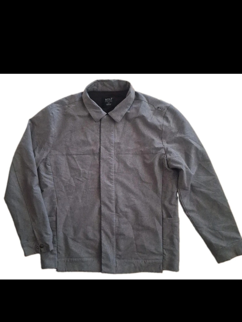 BYLT Basics District Jacket Mens L Heather Grey Snap Front EUC